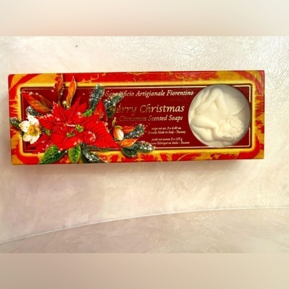🎄🎄3 Boxed Saponificio Artigianale Cinnamon Sculpted Cherub Angel Christmas Soap